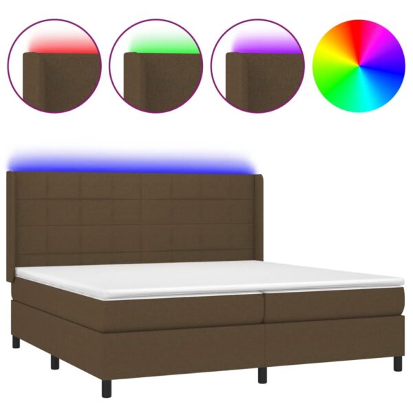 Box spring postelja z vzmetnico LED temno rjava 200x200cm blago - Image 2