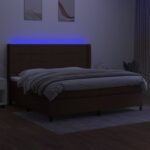 Box spring postelja z vzmetnico LED temno rjava 200x200cm blago - Image 3