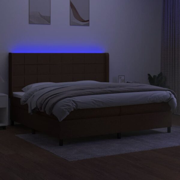 Box spring postelja z vzmetnico LED temno rjava 200x200cm blago - Image 3