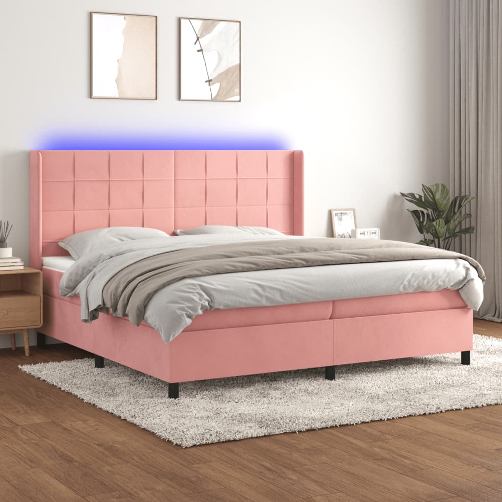 Box spring postelja z vzmetnico LED roza 200×200 cm žamet