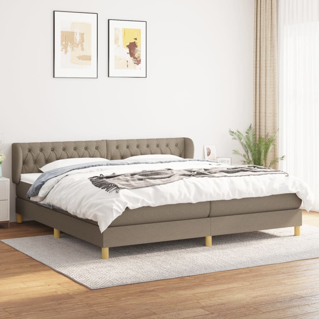 Box spring postelja z vzmetnico taupe 200×200 cm blago