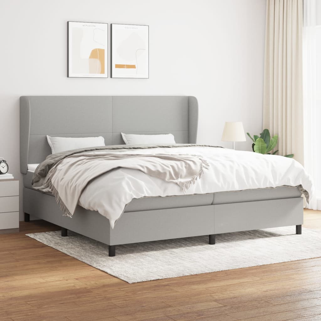 Box spring postelja z vzmetnico svetlo siva 200×200 cm blago