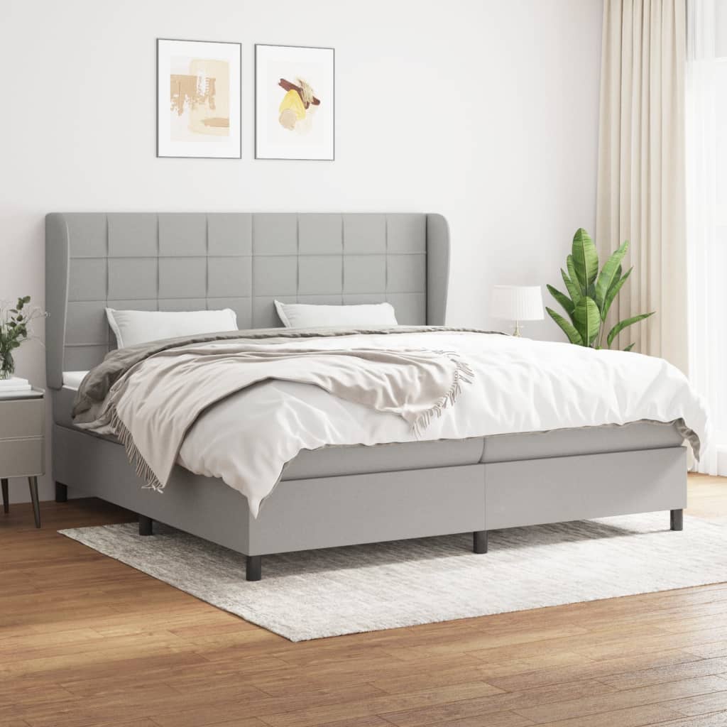 Box spring postelja z vzmetnico svetlo siva 200×200 cm blago