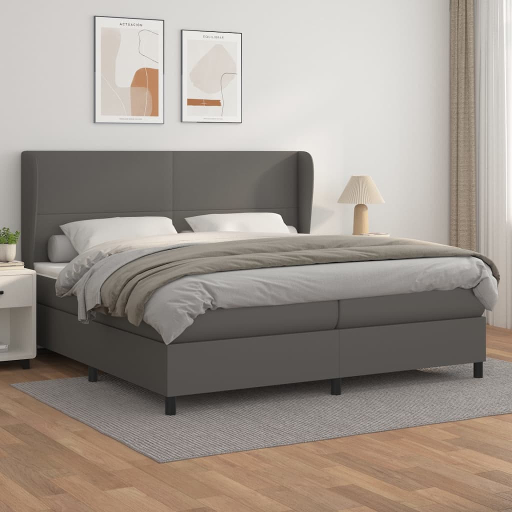 Box spring postelja z vzmetnico siva 200×200 cm umetno usnje