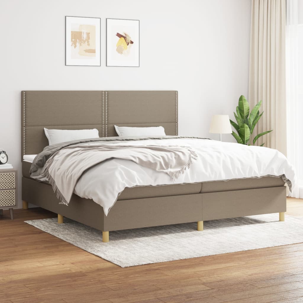 Box spring postelja z vzmetnico taupe 200×200 cm blago