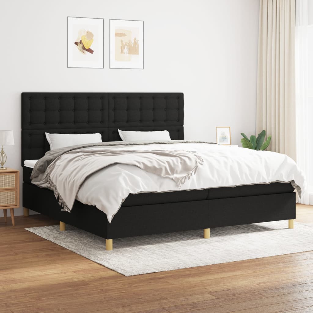 Box spring postelja z vzmetnico črn 200×200 cm blago