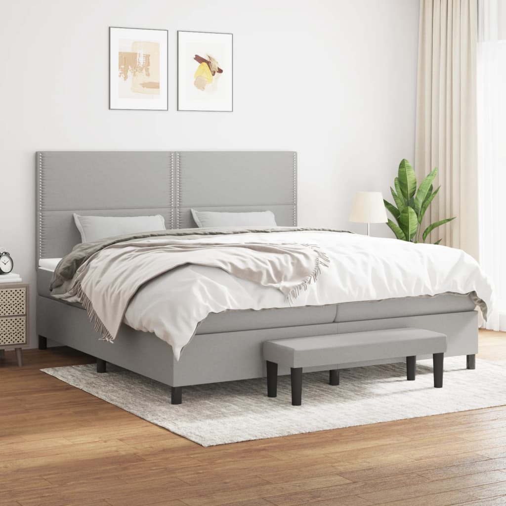 Box spring postelja z vzmetnico svetlo siva 200×200 cm blago