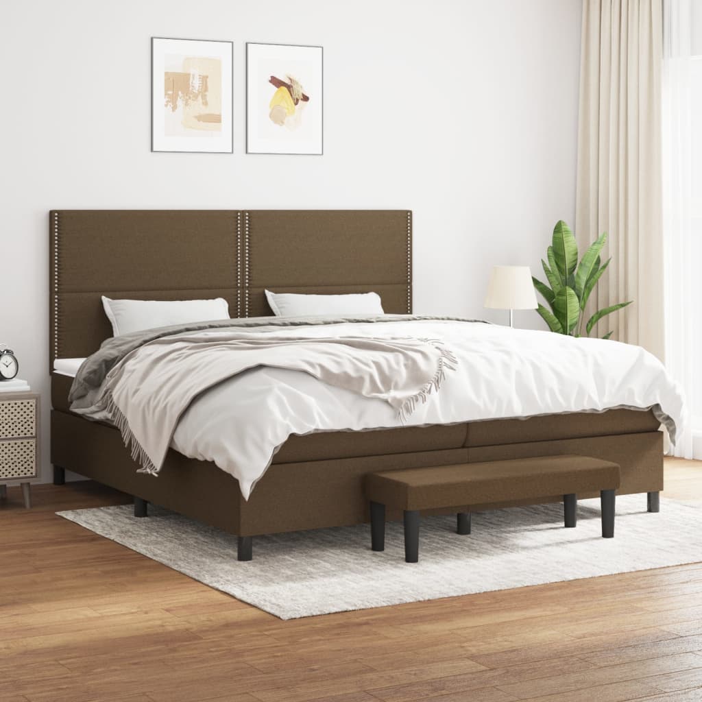 Box spring postelja z vzmetnico temno rjav 200×200 cm blago