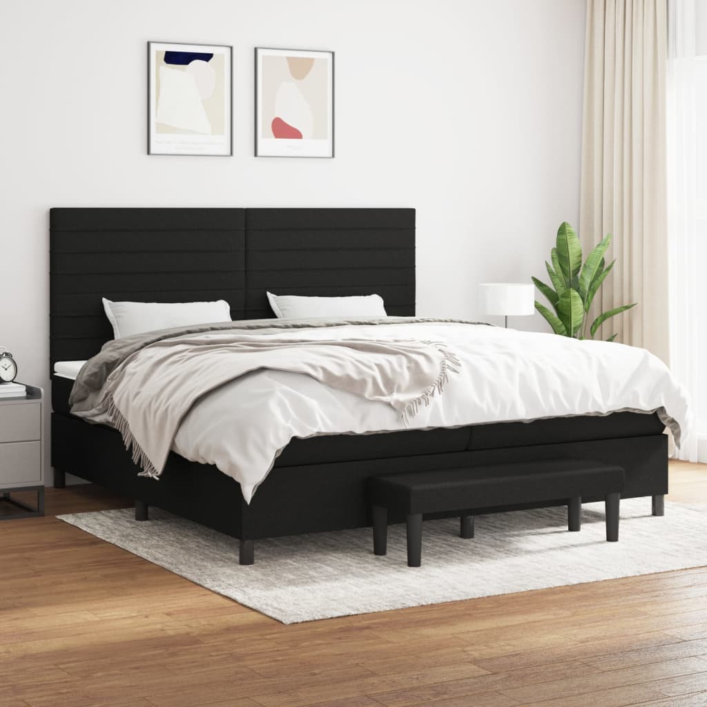Box spring postelja z vzmetnico črn 200×200 cm blago
