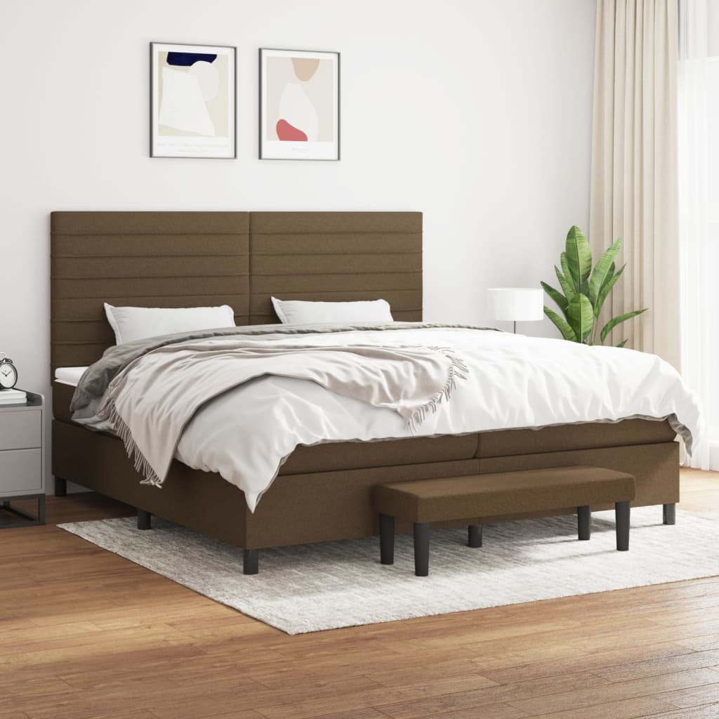 Box spring postelja z vzmetnico temno rjav 200×200 cm blago