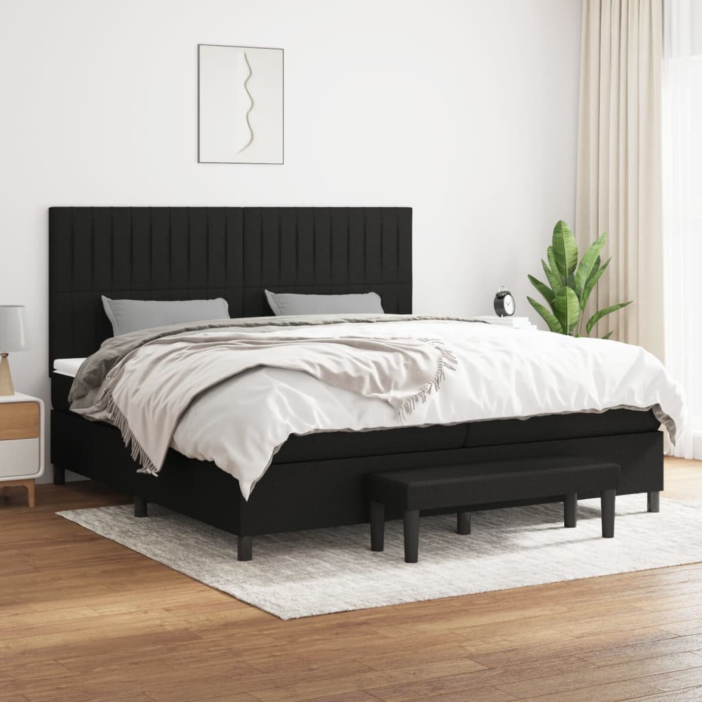 Box spring postelja z vzmetnico črn 200×200 cm blago