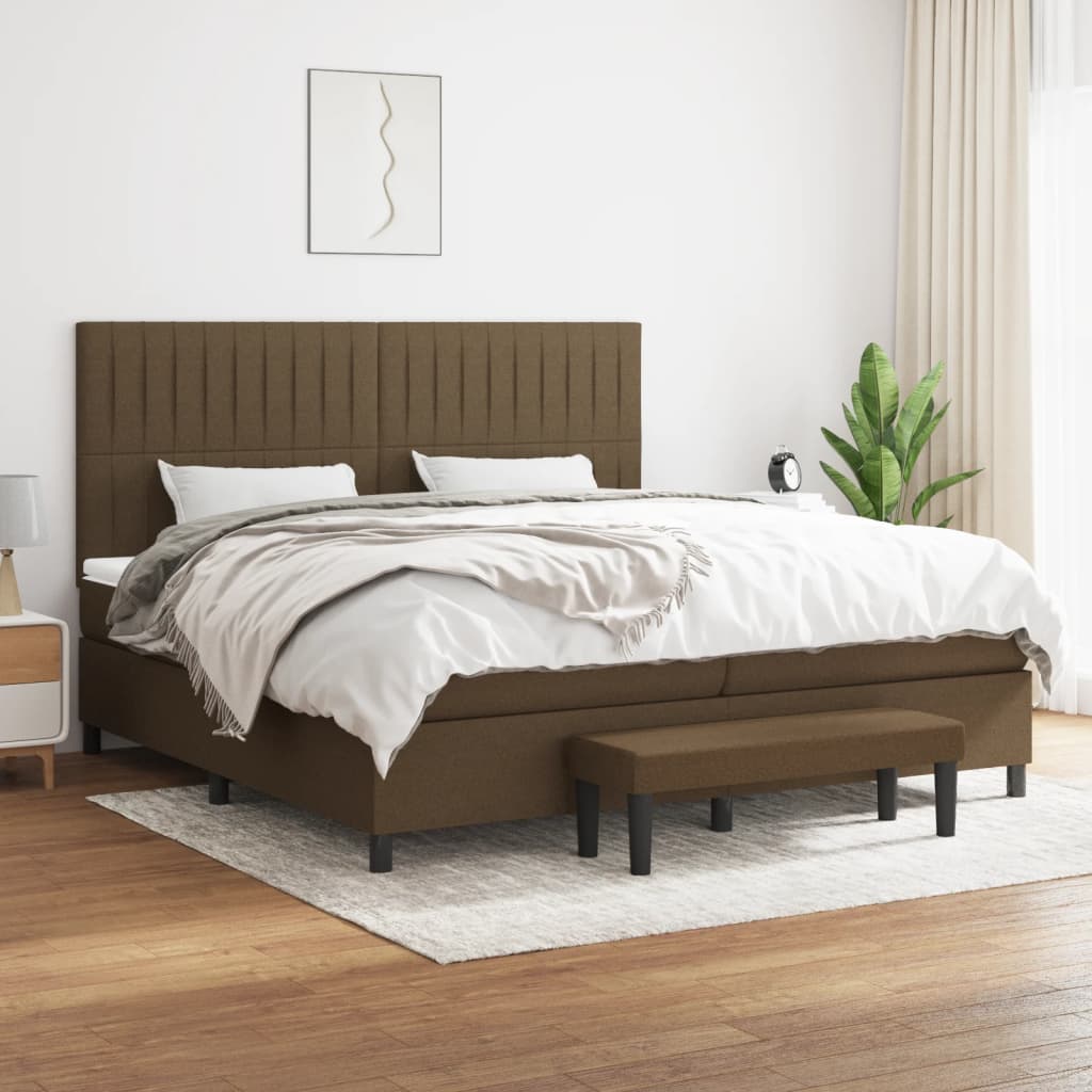 Box spring postelja z vzmetnico temno rjav 200×200 cm blago