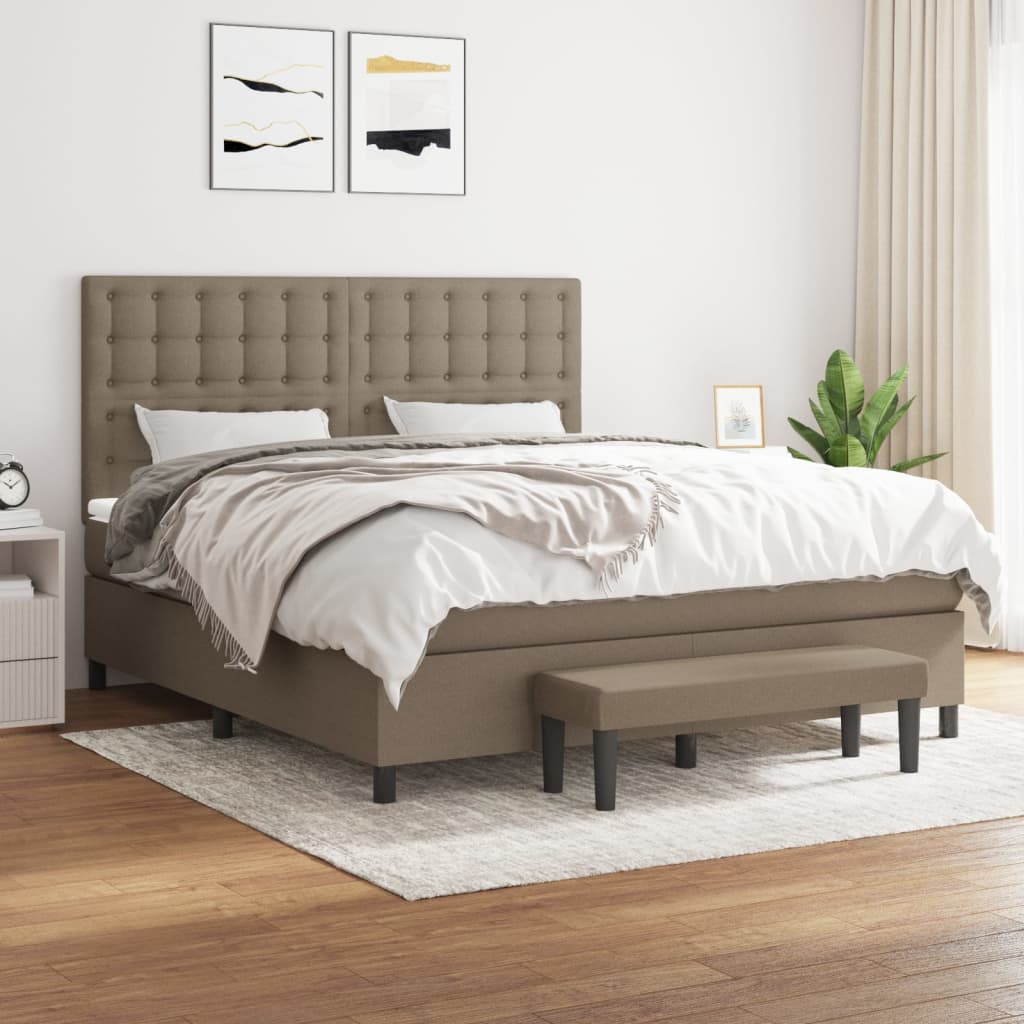 Box spring postelja z vzmetnico taupe 180×200 cm blago
