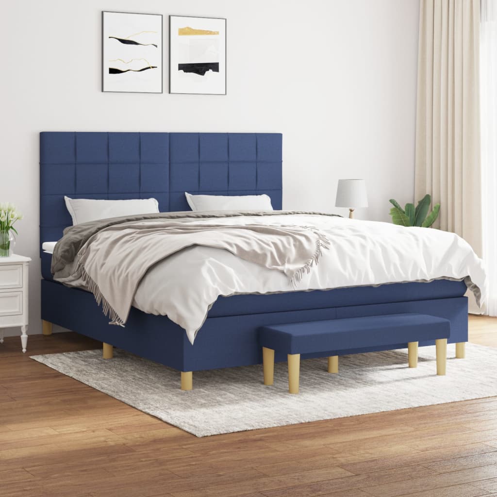 Box spring postelja z vzmetnico modra 180×200 cm blago