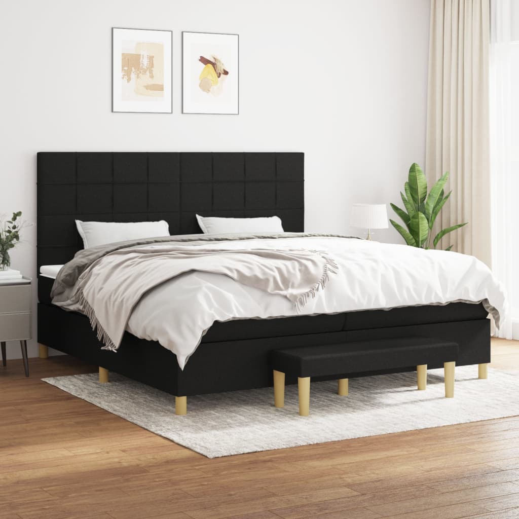 Box spring postelja z vzmetnico črn 200×200 cm blago