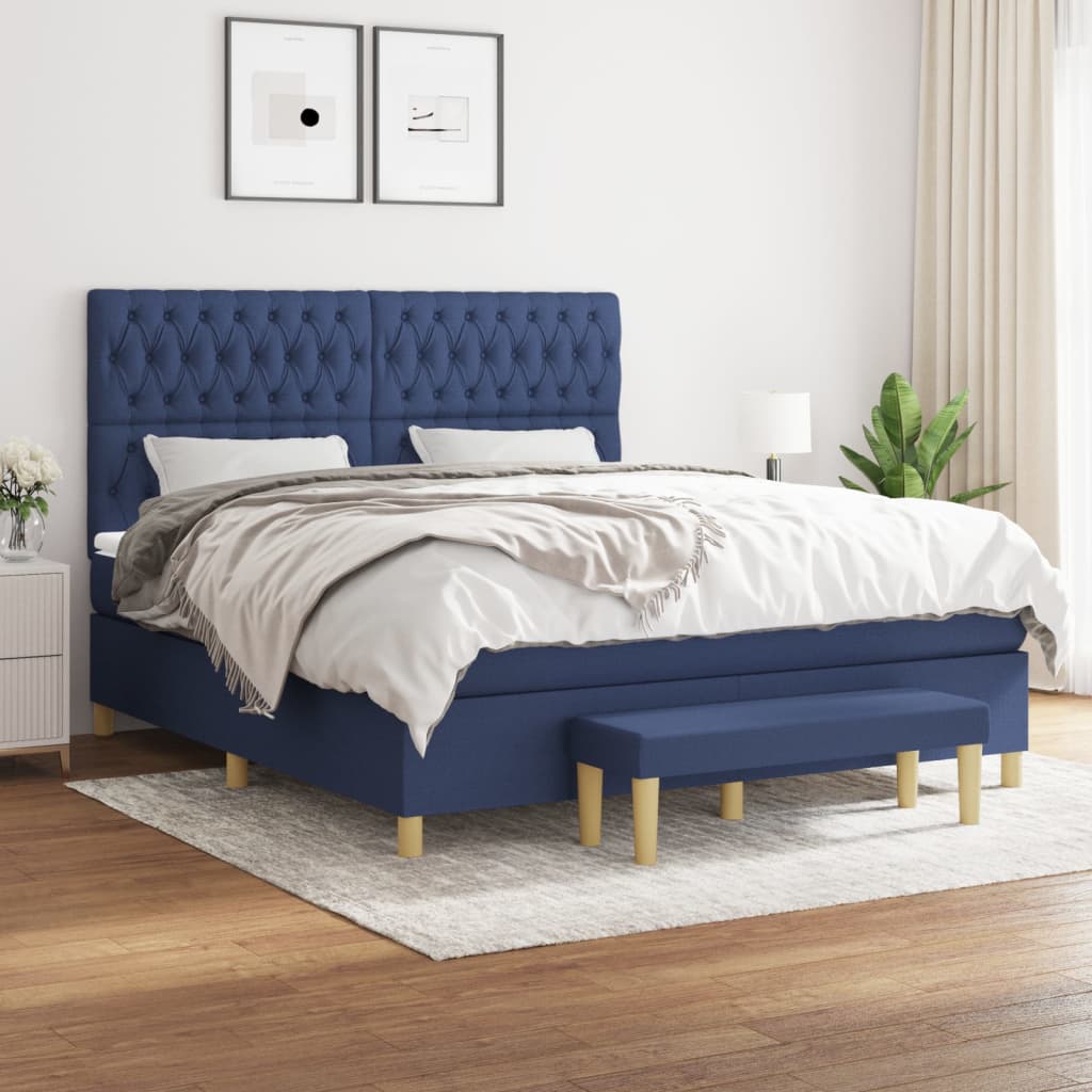 Box spring postelja z vzmetnico modra 180×200 cm blago