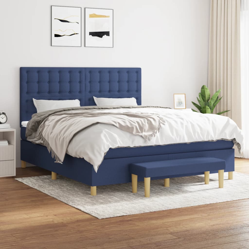 Box spring postelja z vzmetnico modra 180×200 cm blago