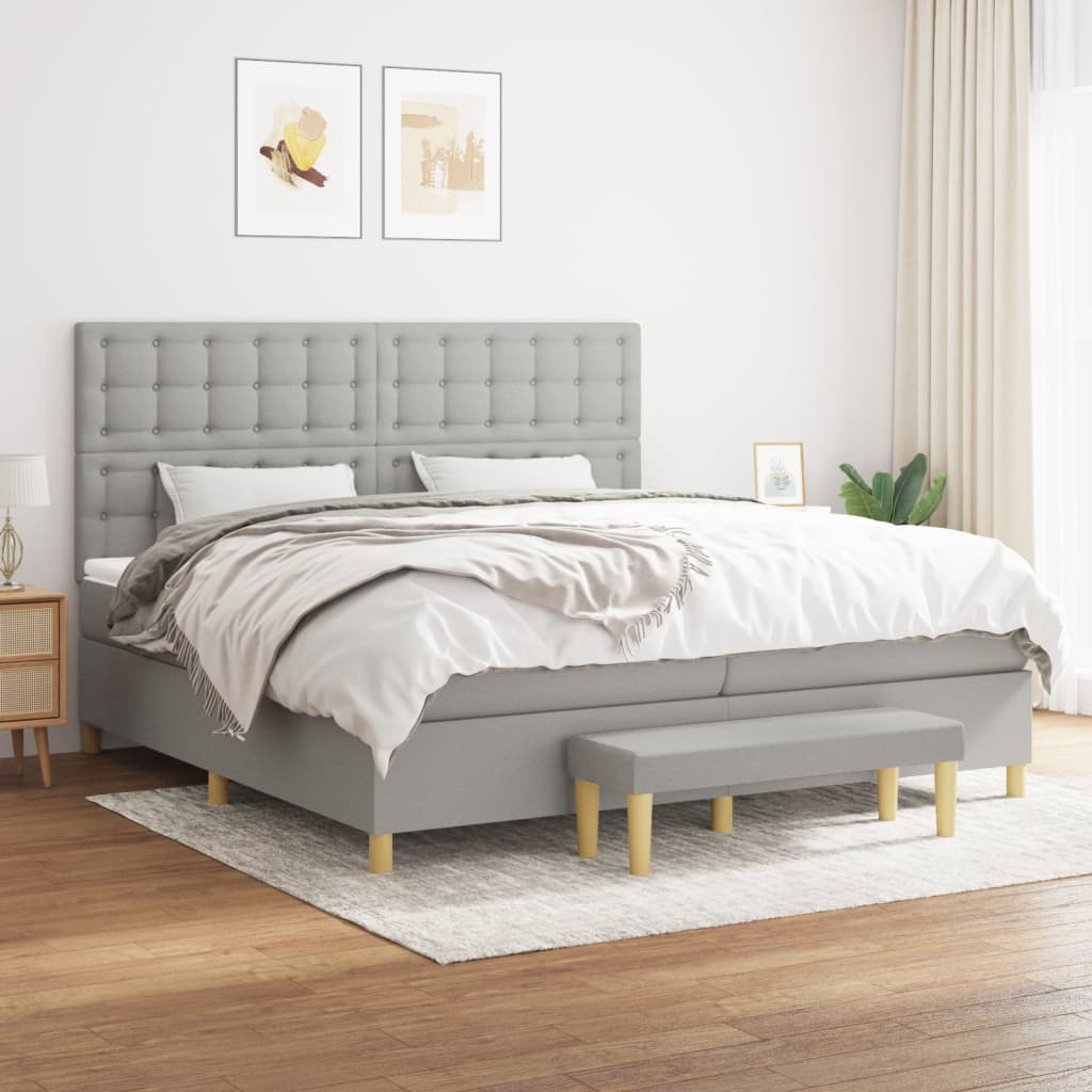 Box spring postelja z vzmetnico svetlo siva 200×200 cm blago