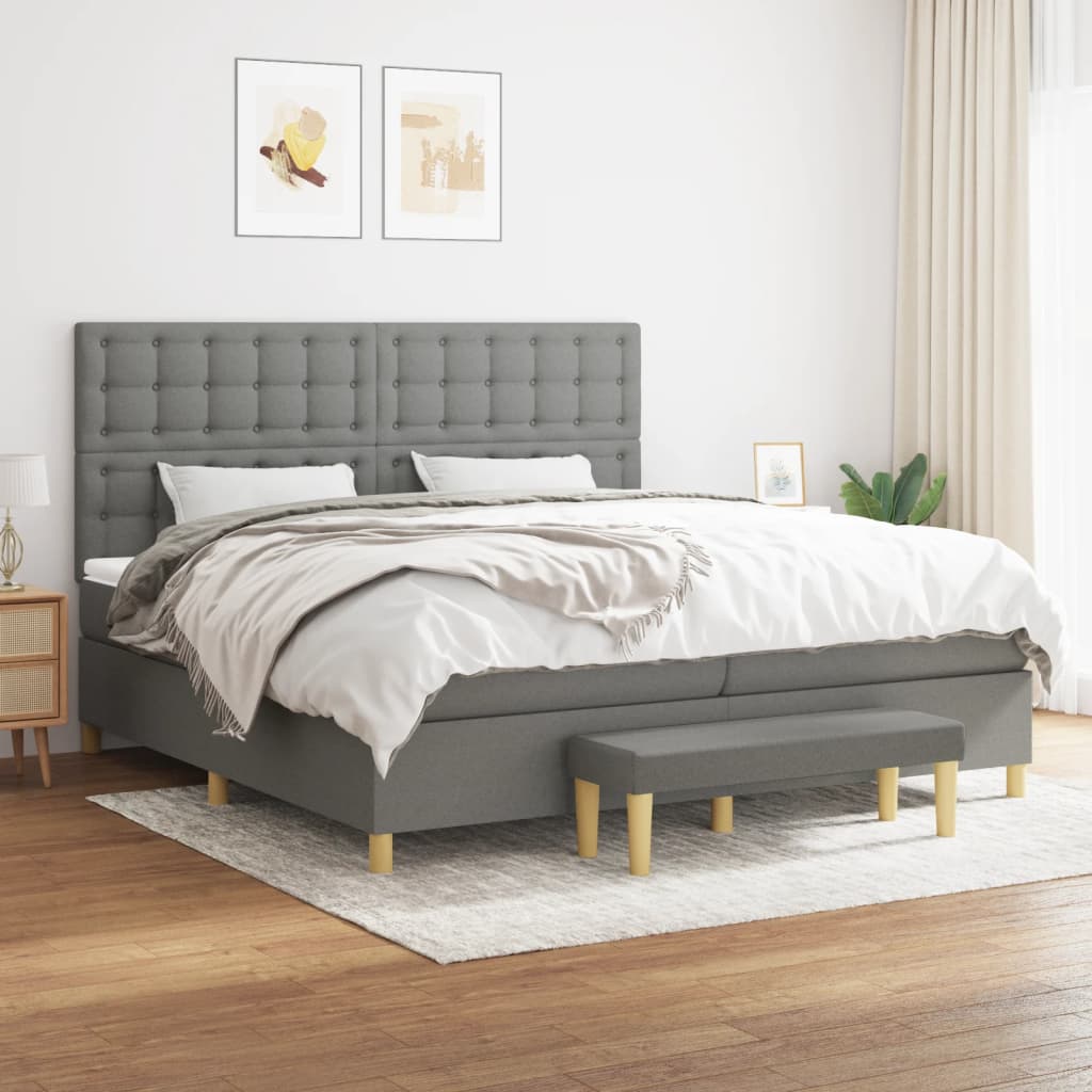 Box spring postelja z vzmetnico temno siva 200×200 cm blago