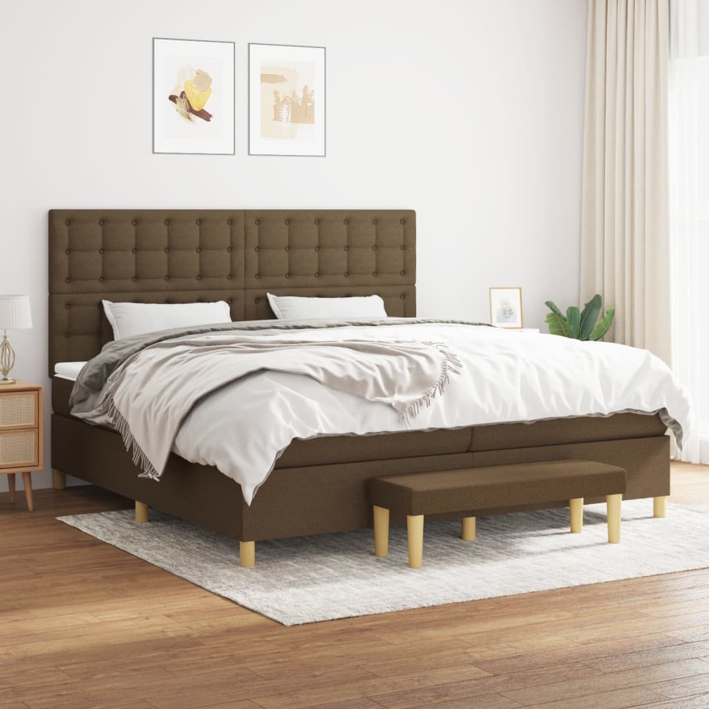 Box spring postelja z vzmetnico temno rjav 200×200 cm blago