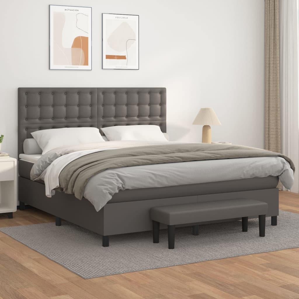 Box spring postelja z vzmetnico siva 180×200 cm umetno usnje