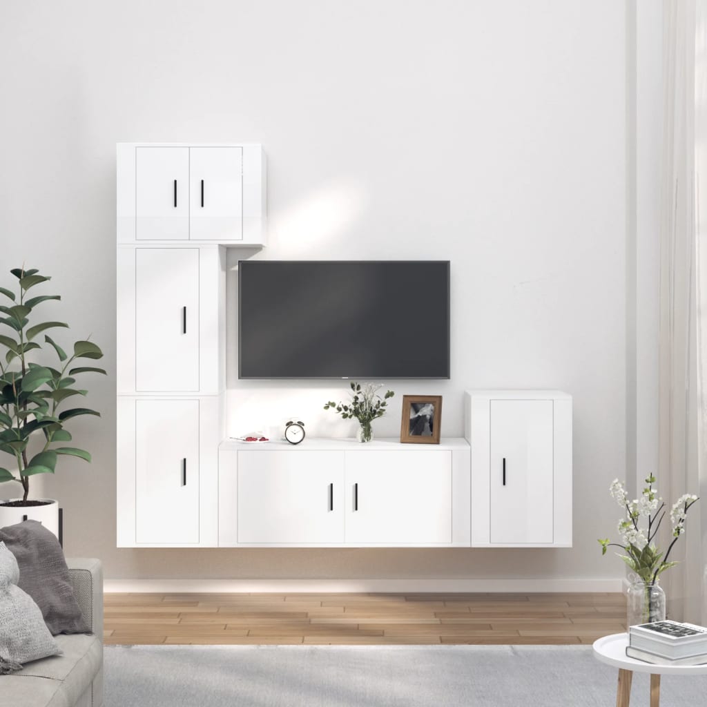 Komplet TV omaric 5-delni visok sijaj bel inženirski les