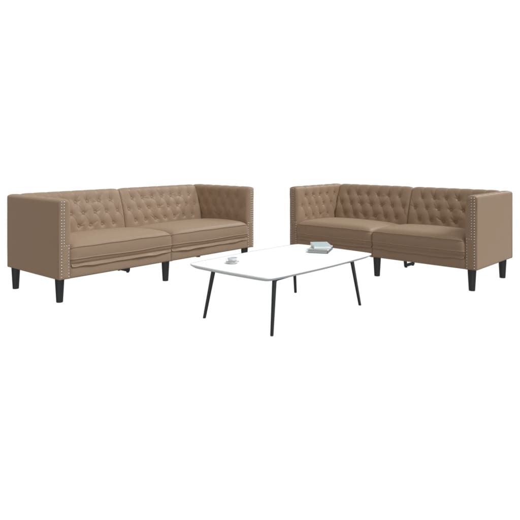Komplet Chesterfield kavčev 2-delna kapučino um. usnje