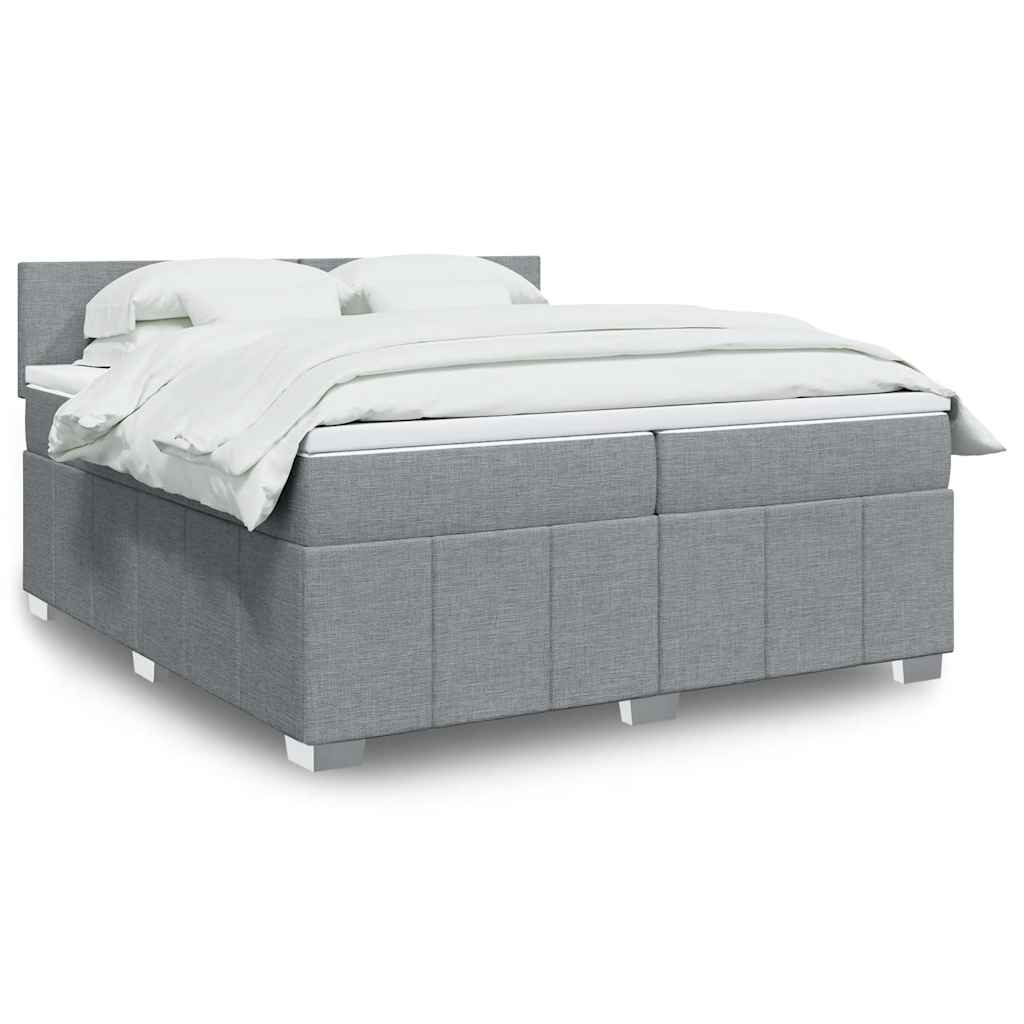Box spring postelja z vzmetnico svetlo siva 200×200 cm blago