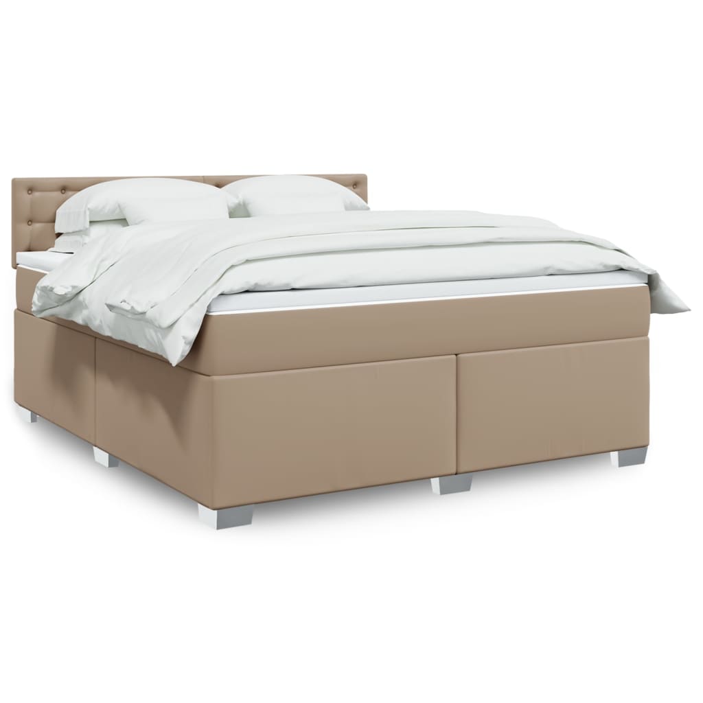 Box spring postelja z vzmetnico kapučino 180x200cm umetno usnje