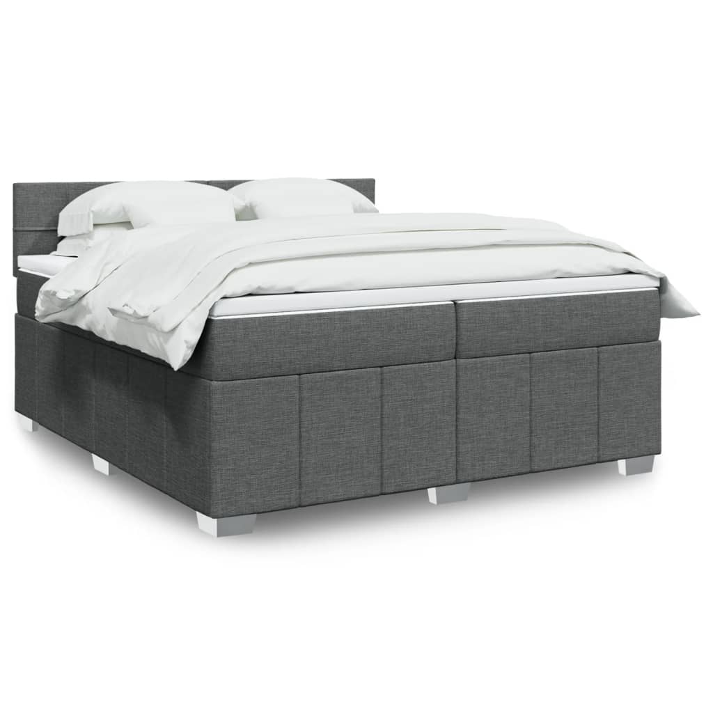 Box spring postelja z vzmetnico temno siva 200×200 cm blago