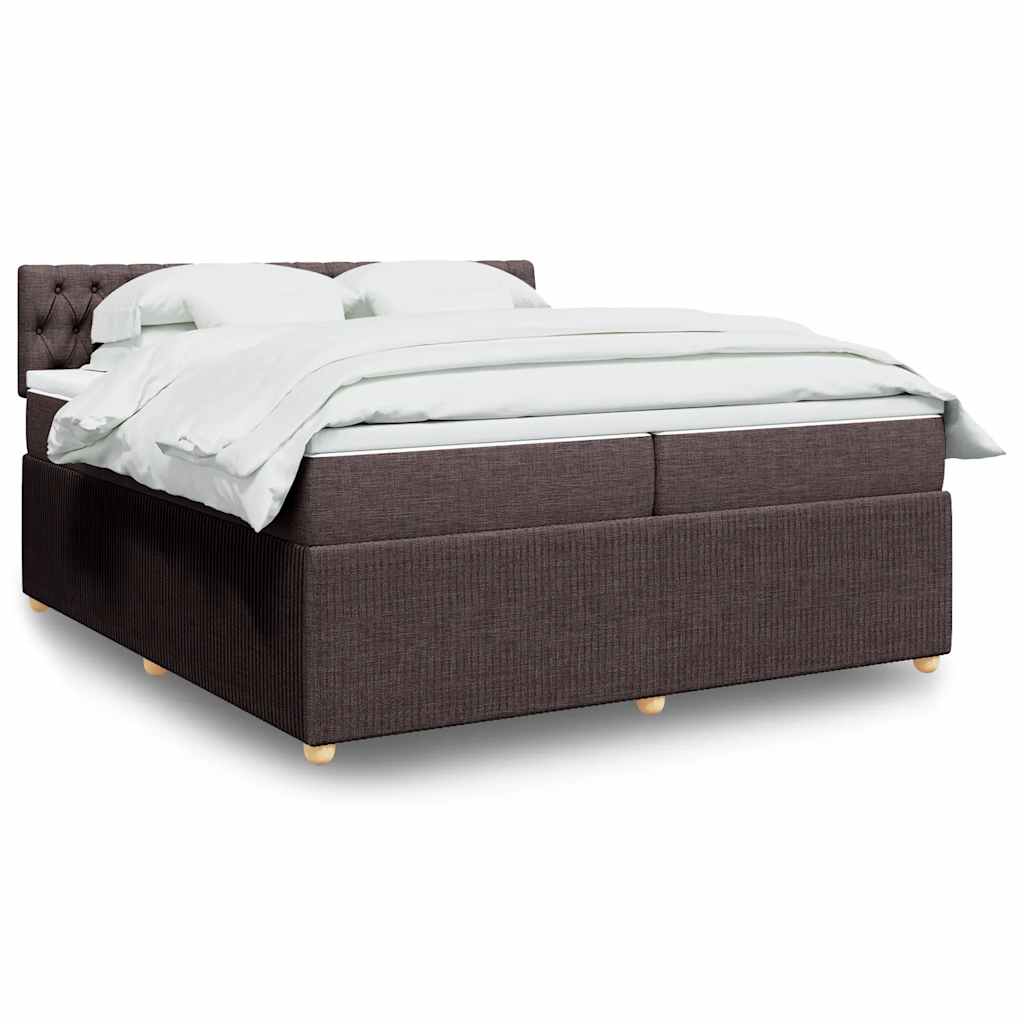 Box spring postelja z vzmetnico temno rjav 200×200 cm blago