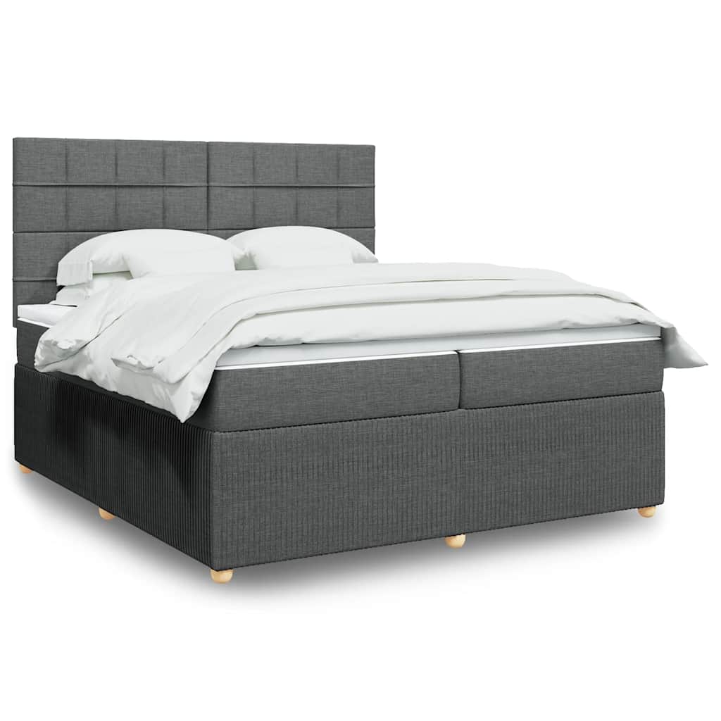 Box spring postelja z vzmetnico temno siva 200×200 cm blago