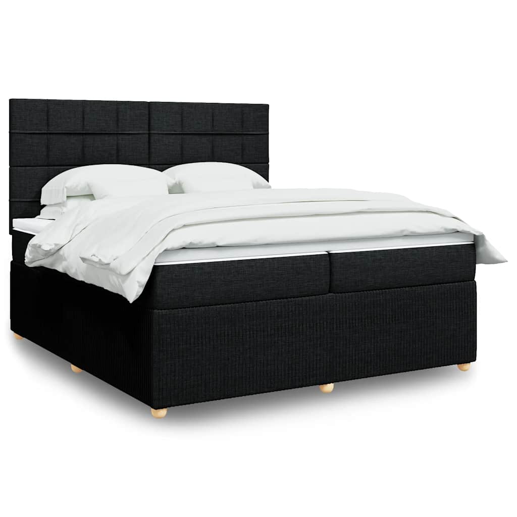 Box spring postelja z vzmetnico črn 200×200 cm blago