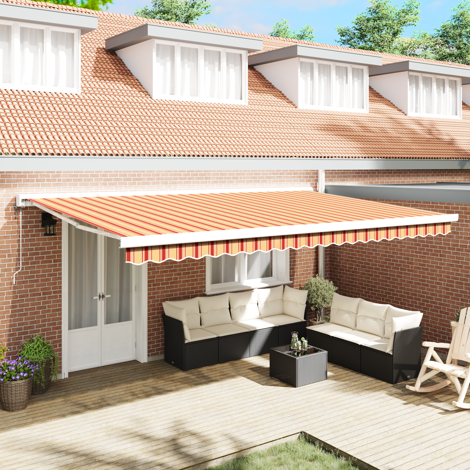 Avtomatska retraktilna tenda rumena in oranžna 500×300 cm