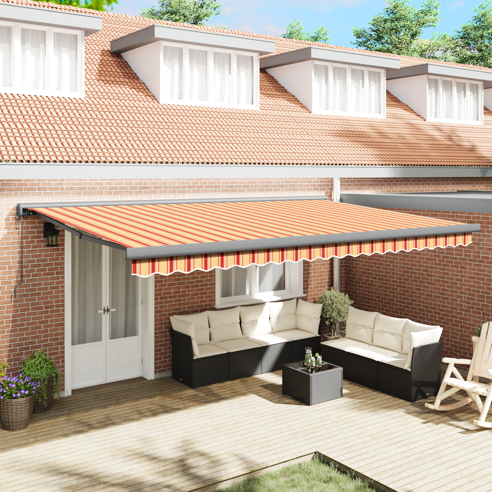 samodejna retraktibilna tenda rumena in oranžna 500×300 cm