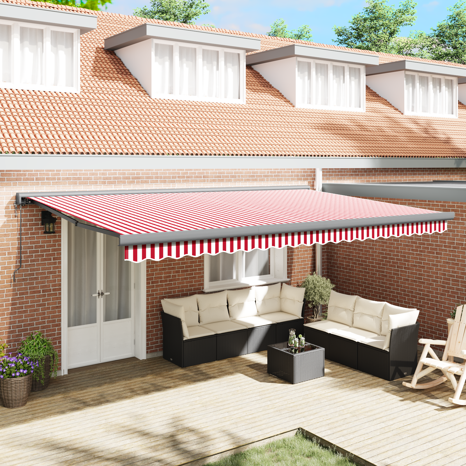 Samodejna Retraktibilna tenda Rdeča in bela črta 500×300 cm
