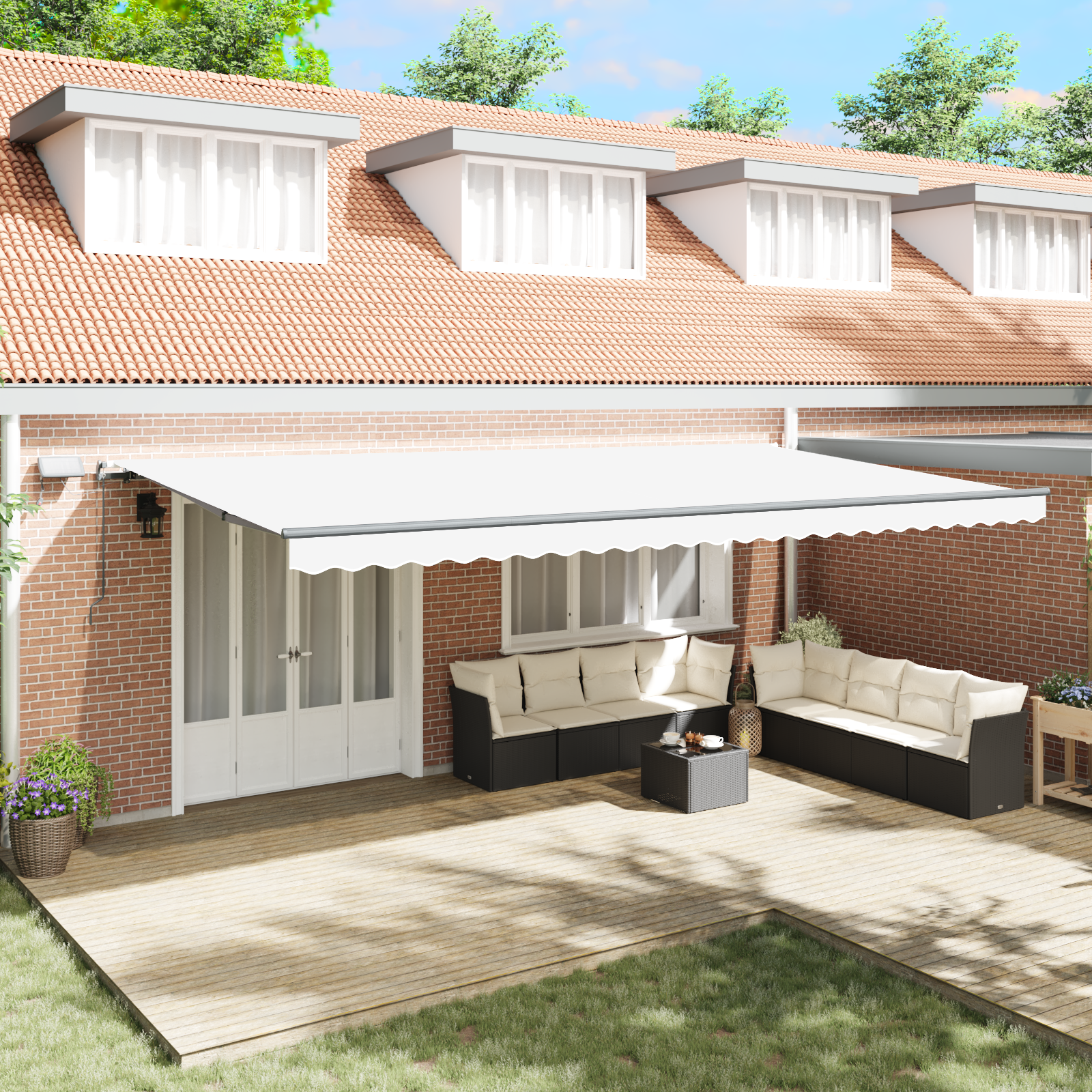 ročna retraktibilna tenda z LED bela 600×350 cm