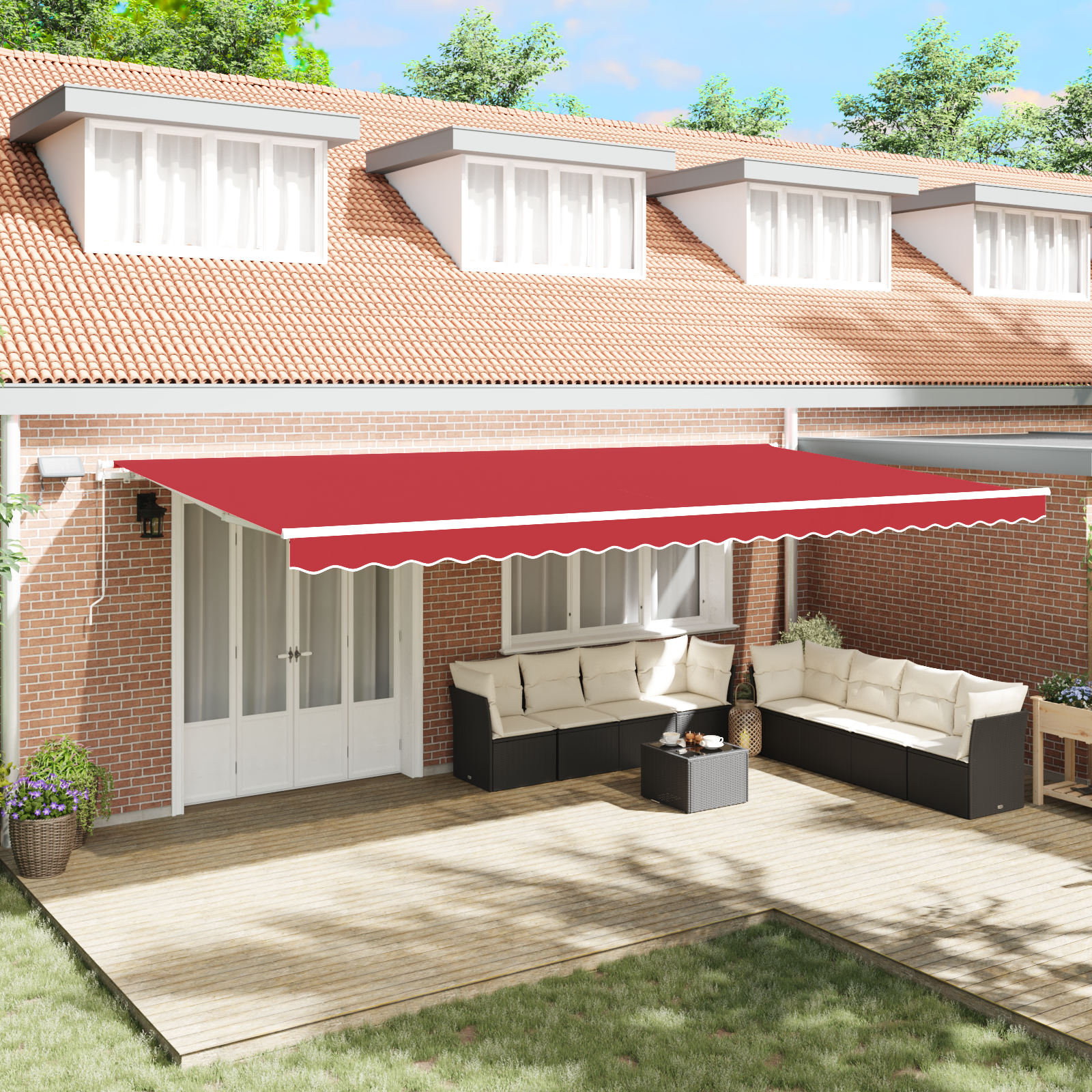 Ročna zložljiva tenda z LED Rdeča 600×350 cm