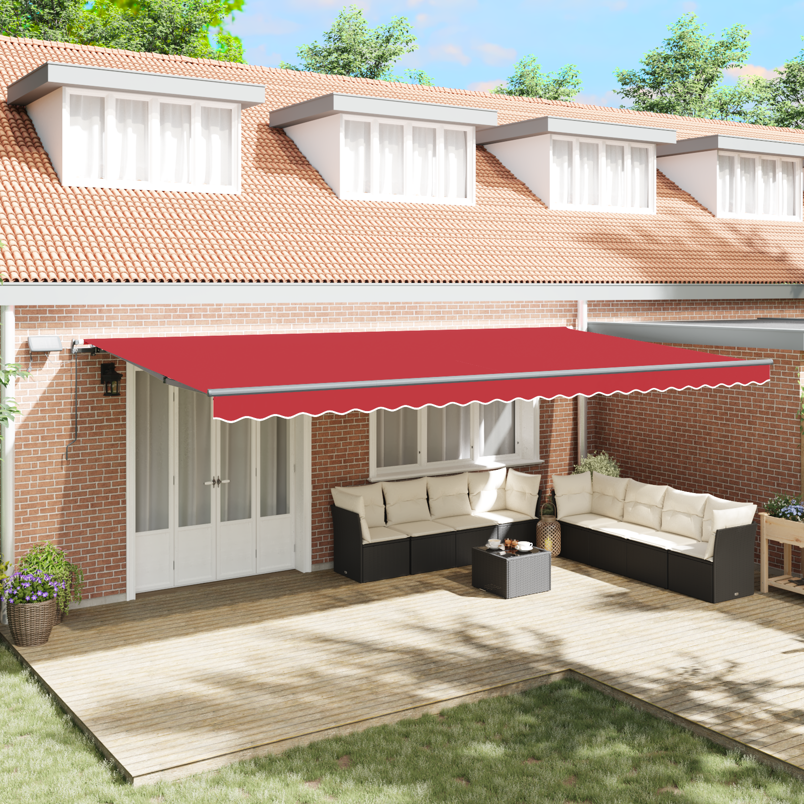 Ročna Retraktibilna Tenda z LED Rdeča 600×350 cm