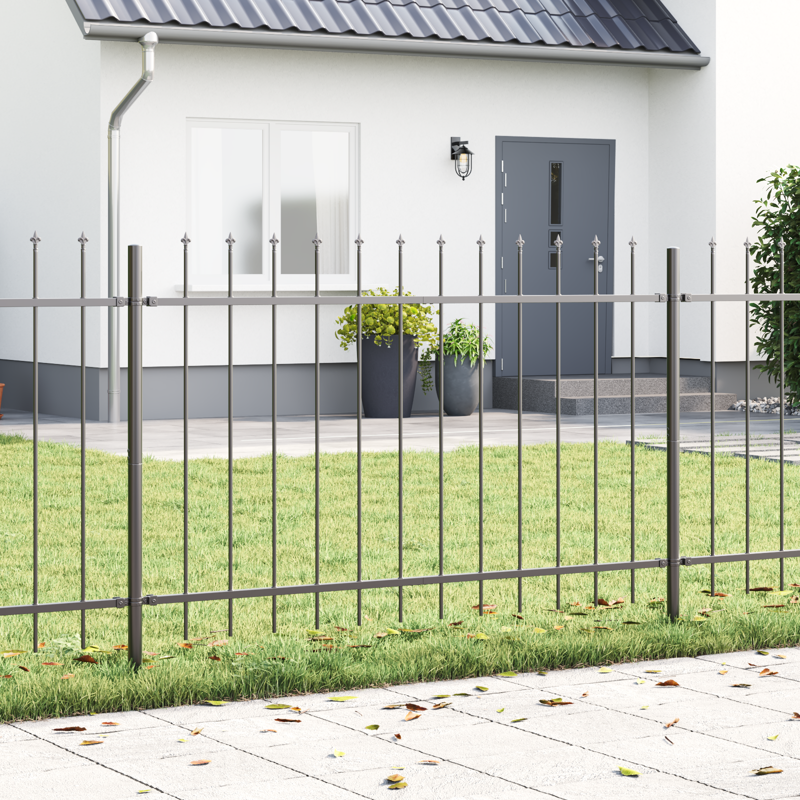 Ograja za vrt z vrhom v obliki sulice Siva 15,3×1,2 m Jeklo