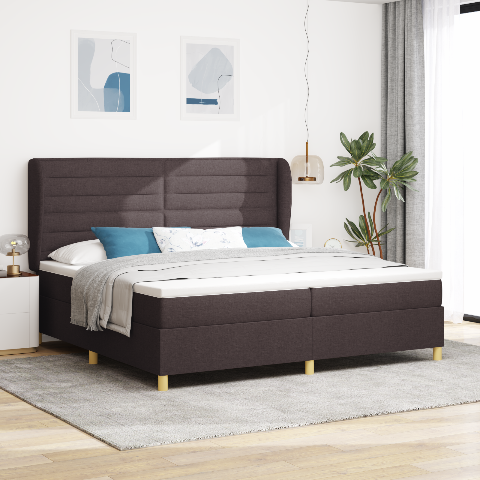 Box Spring Postelja z Blazino Temno Rjava 200×200 cm Tkanina