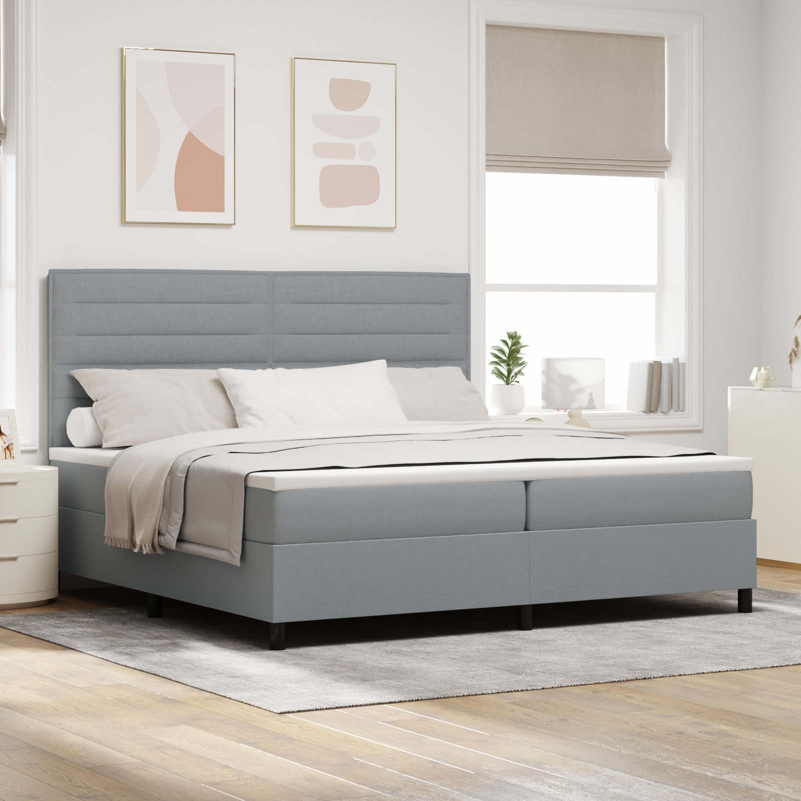 Box Spring postelja z vzmetnico in LED lučko svetlo siva 200 x 200 cm