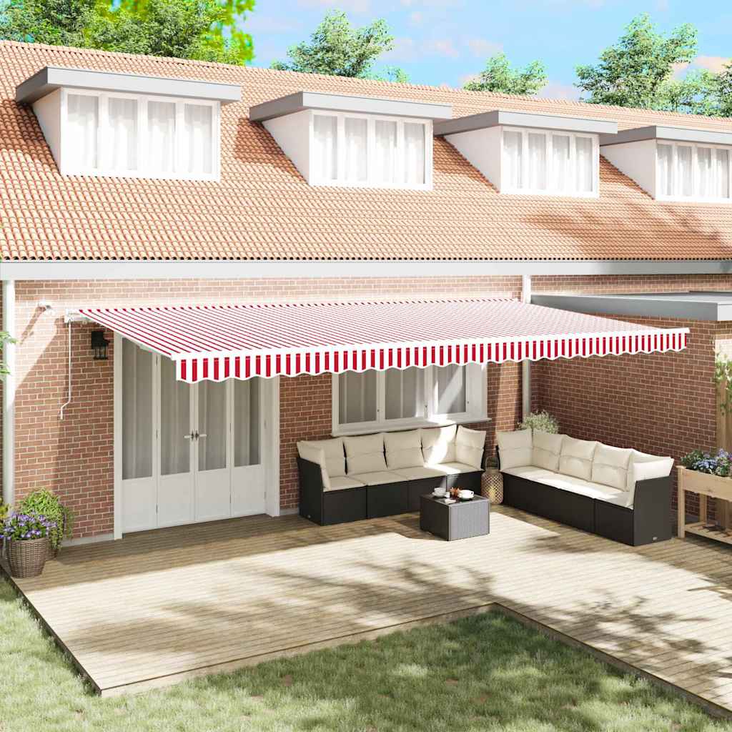 Retraktilna tenda Rdeča in bela 600 × 300 cm Tkanina in kovina