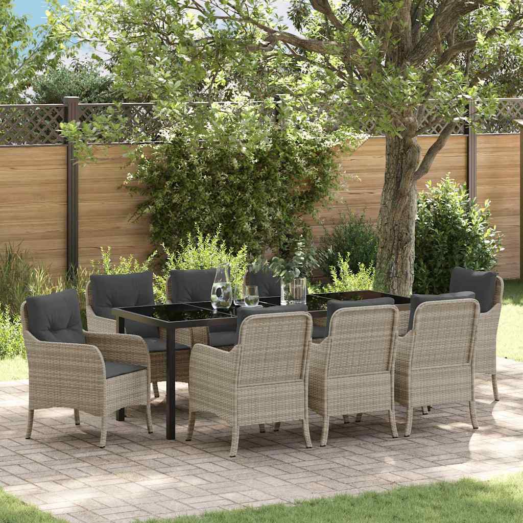 Komplet za jedilnico v vrtu 9 pcs Svetlo siva Poly ratan