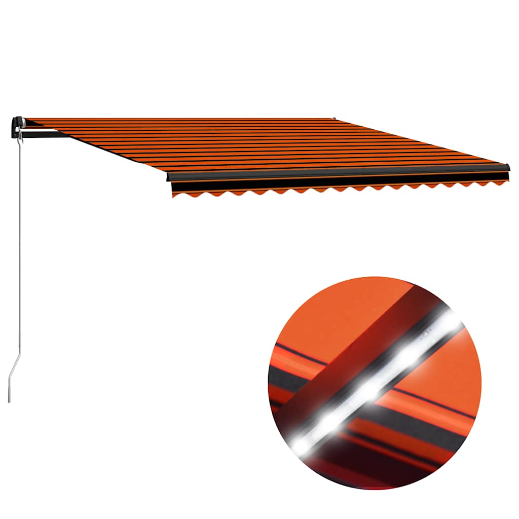 Ročno zložljiva tenda LED 450×300 cm oranžna in rjava