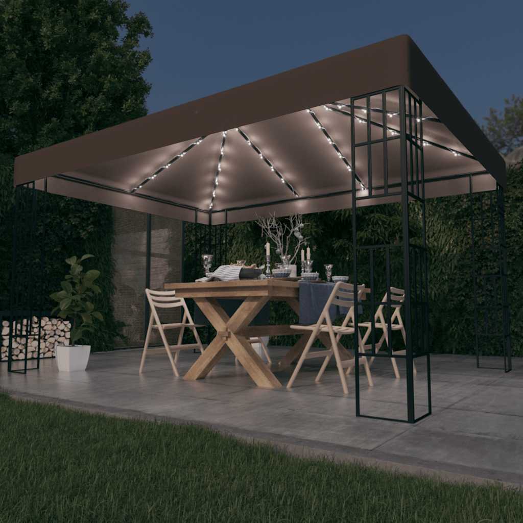 Paviljon z LED lučkami 4×3 m taupe
