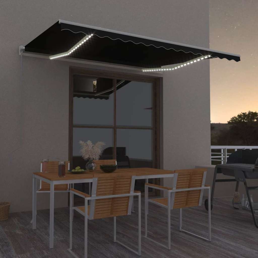 Ročno zložljiva tenda z LED lučmi 450×300 cm antracitna