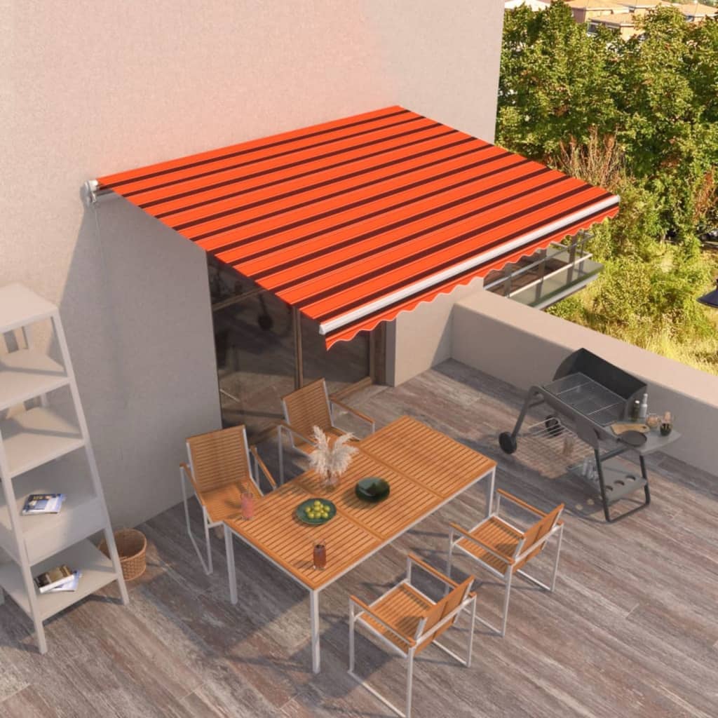 Ročno zložljiva tenda 450×350 cm oranžna in rjava