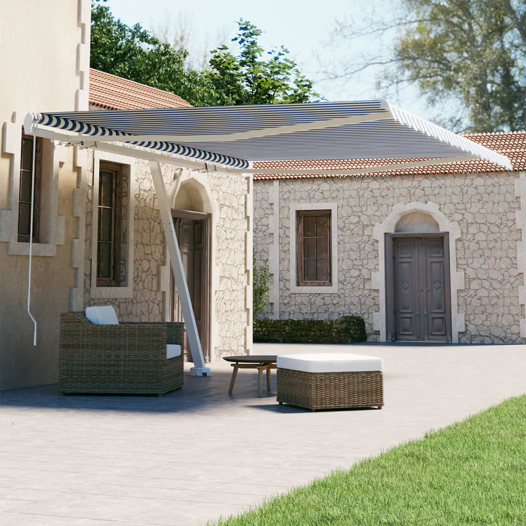 Prostostoječa ročno zložljiva tenda 450×300 cm modra/bela