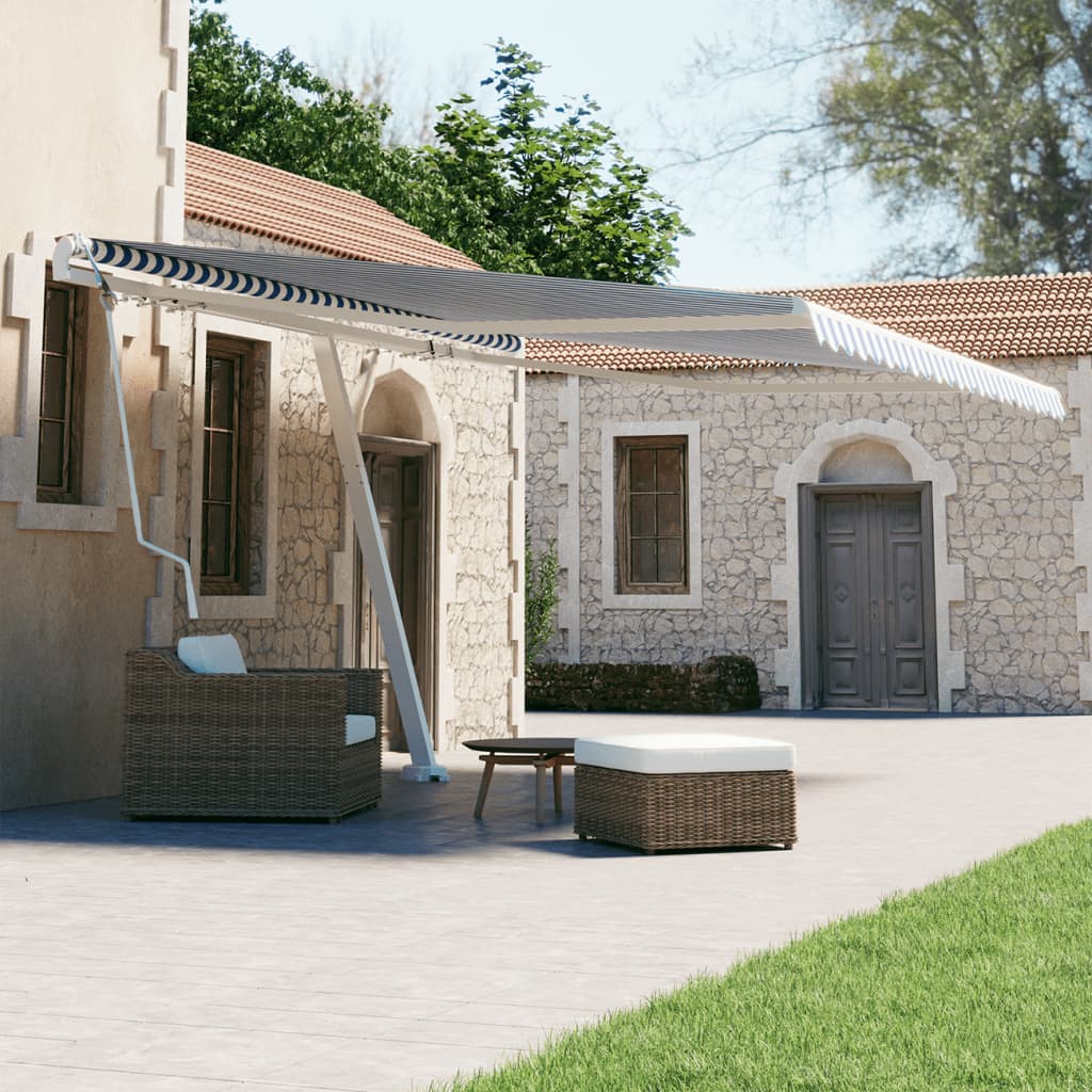 Prostostoječa avtomatska tenda 450×300 cm modra/bela